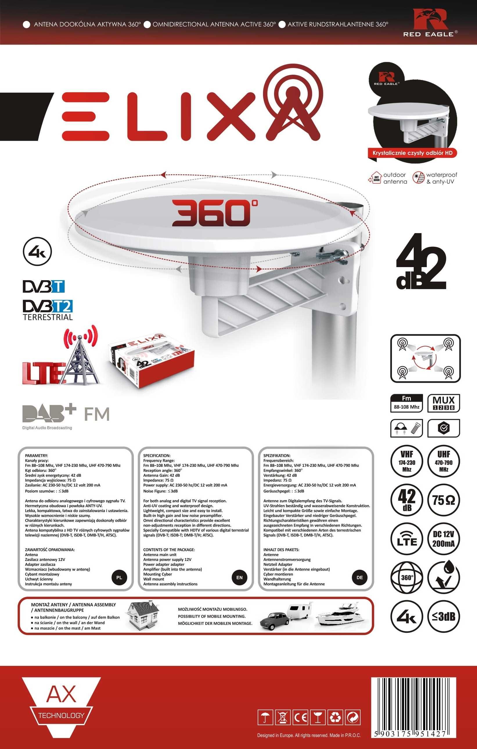 Antena Omnidireccional RED EAGLE ELIXA DVB-T/T2 360 DIRECT