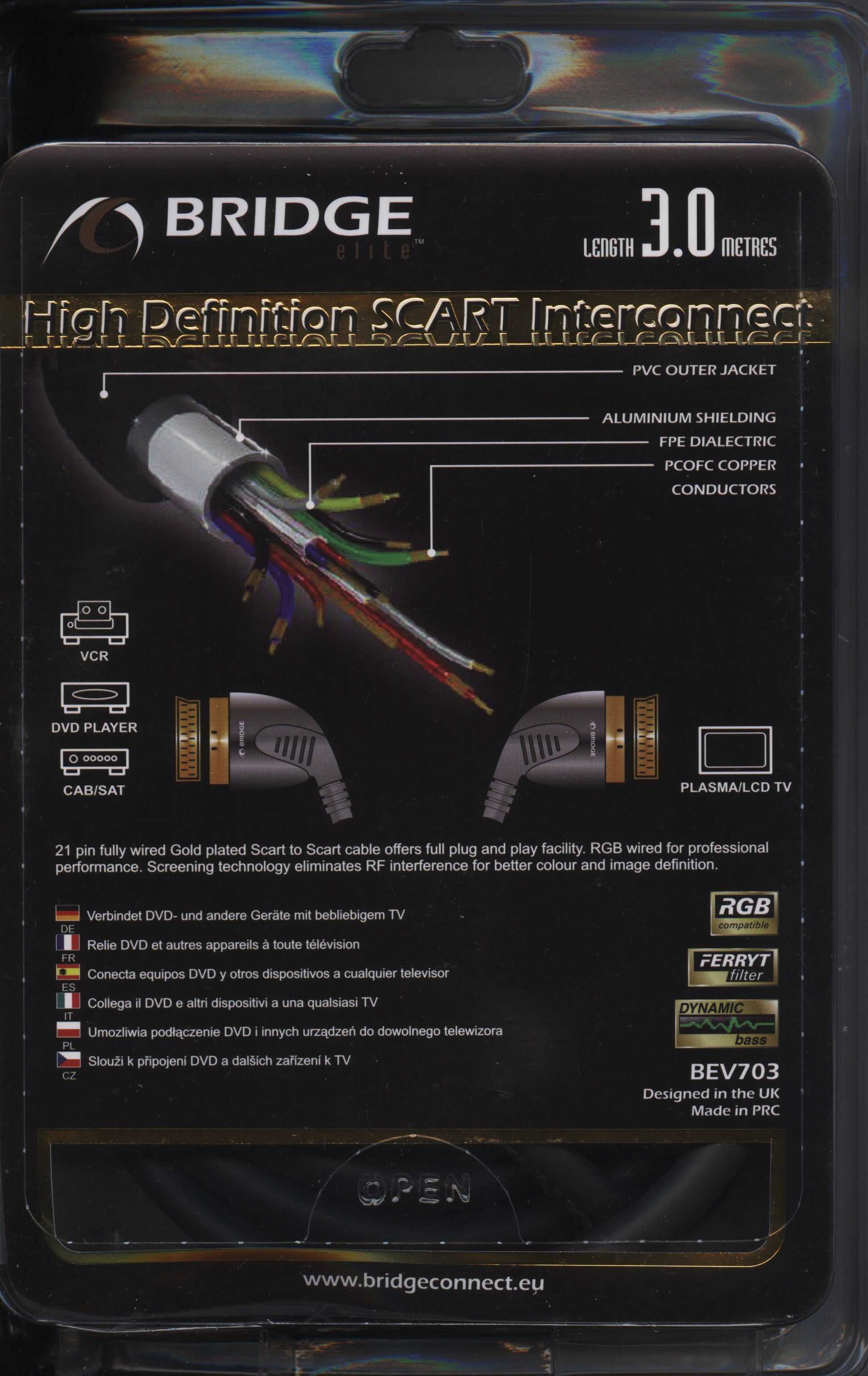 Kabel euro (scart) - 3 metry - Brigde Elite Ultra High Performance