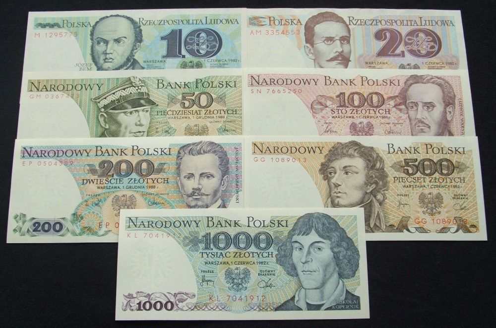 EUROPA POLSKA (1) - 7 szt. Zestaw Banknotów Kolekcjonerskich PRL UNC