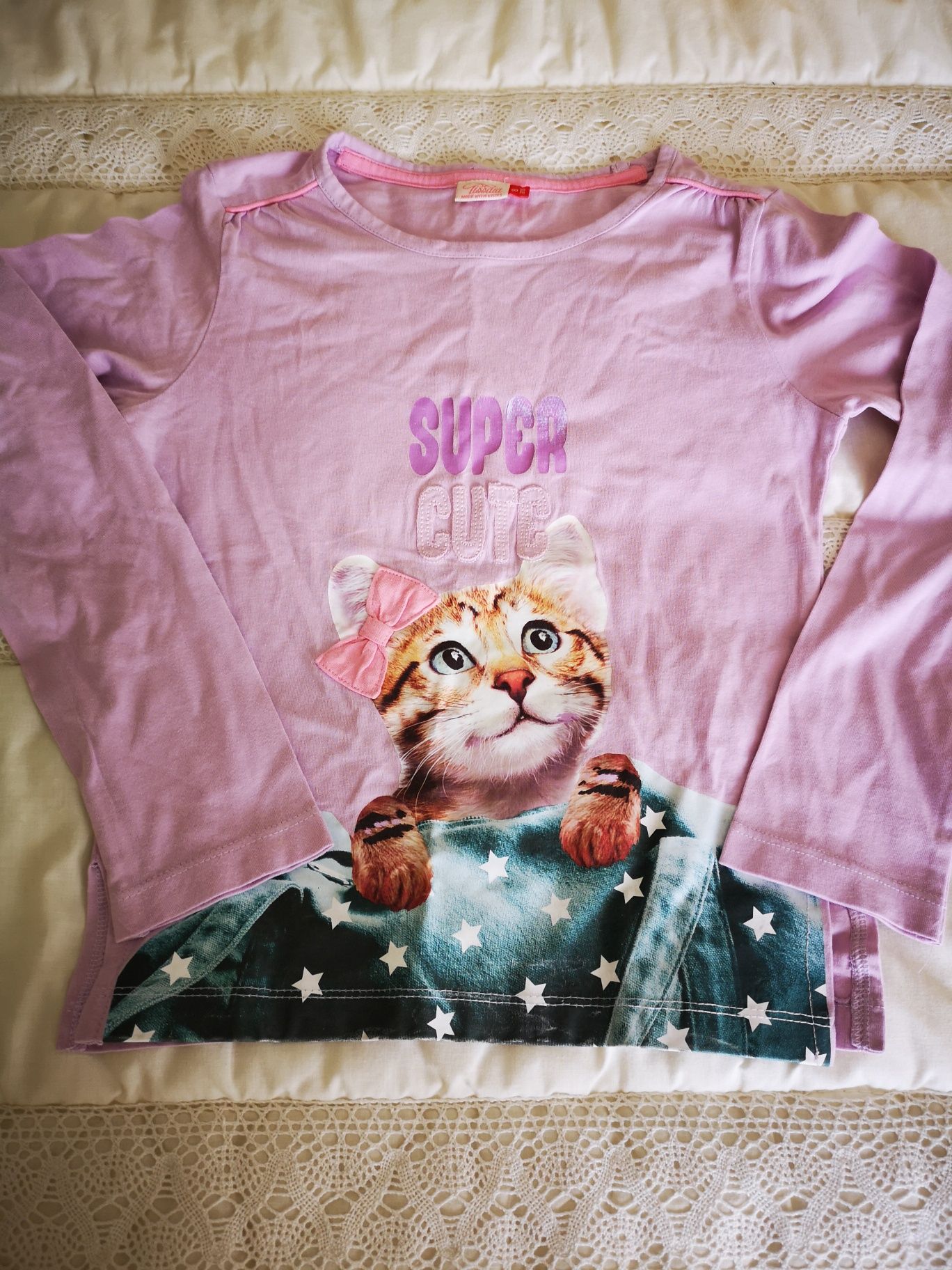 T-shirt / Camisola da Tissaya lilás com gato - 8 anos