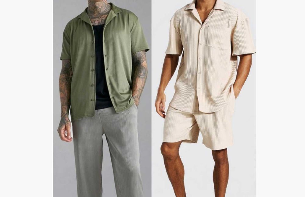 2sztuki NEON Plisowana Oversize t-Shirt zielona beżowa S M L XL revere