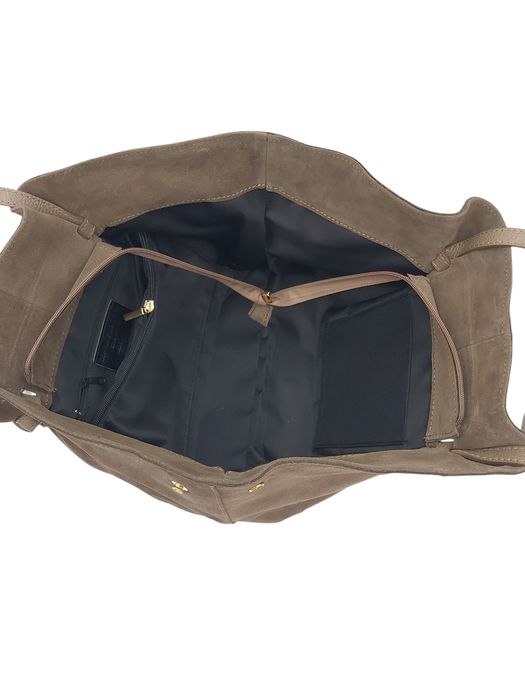 Torebka damska shopper naturalna skóra zamszowa beż taupe