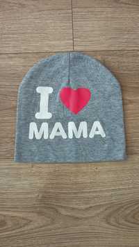 Czapka dla małego dziecka "I LOVE MAMA" szara stan bdb