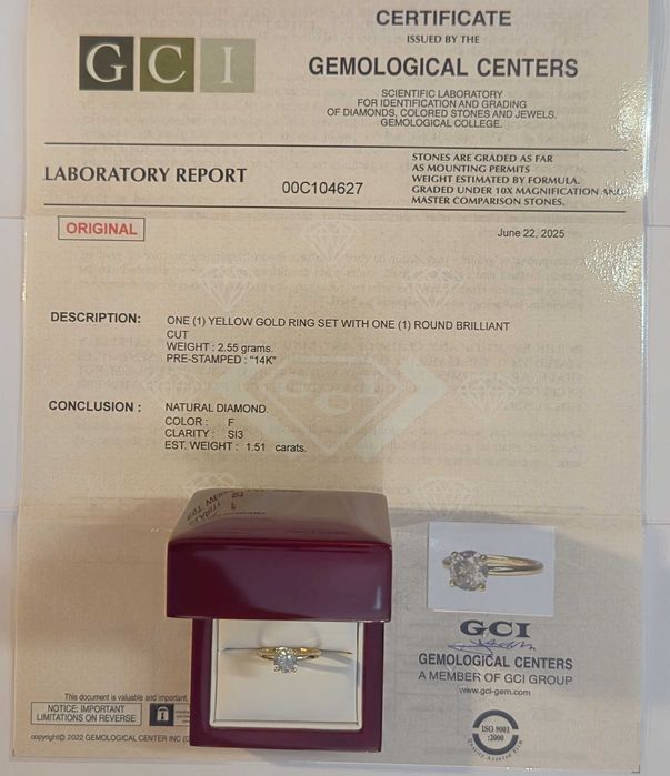 Pierścionek Ze Złota 14k(585) 2,55GR Oraz Diamentem Naturalnym 1,51CT