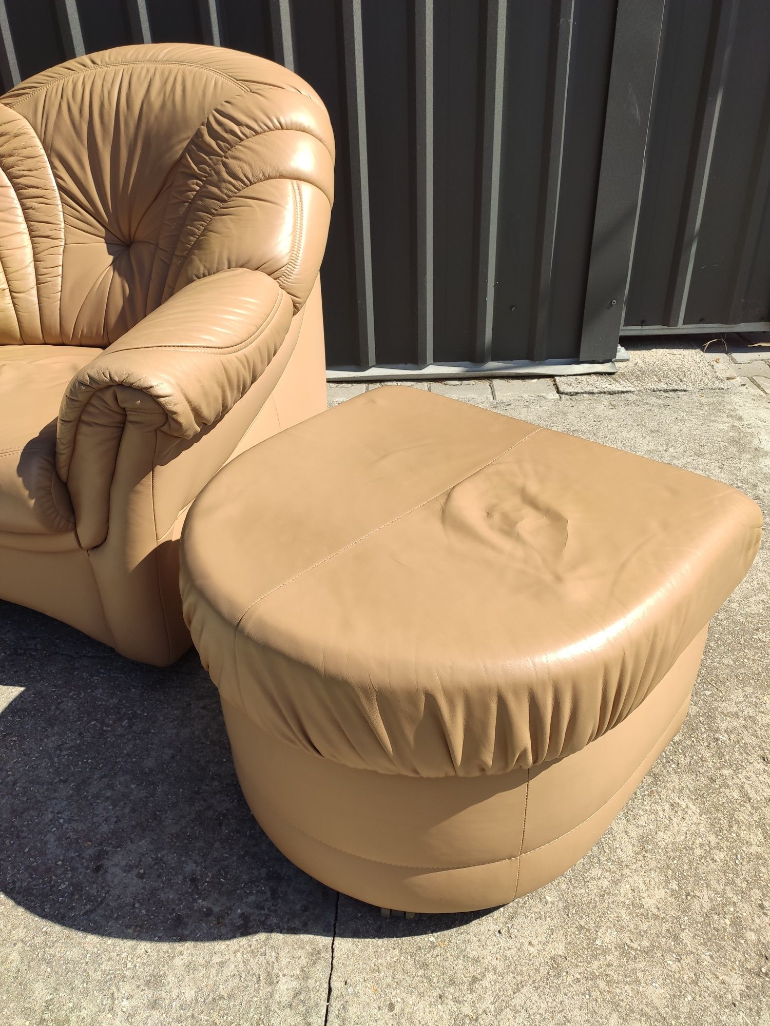 Sofa skórzana 3-osobowa+2 fotele+pufa/wypoczynek-100% skóra naturalna
