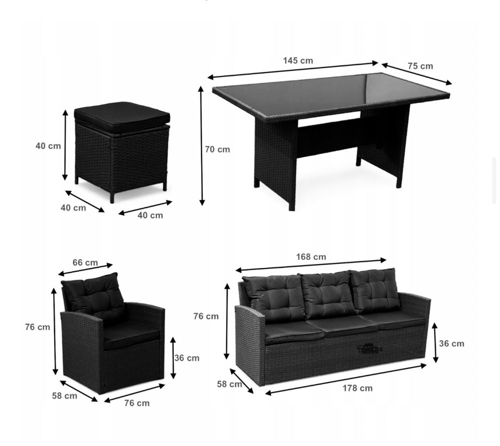 Meble ogrodowe technorattan kolory sofa fotele stół
