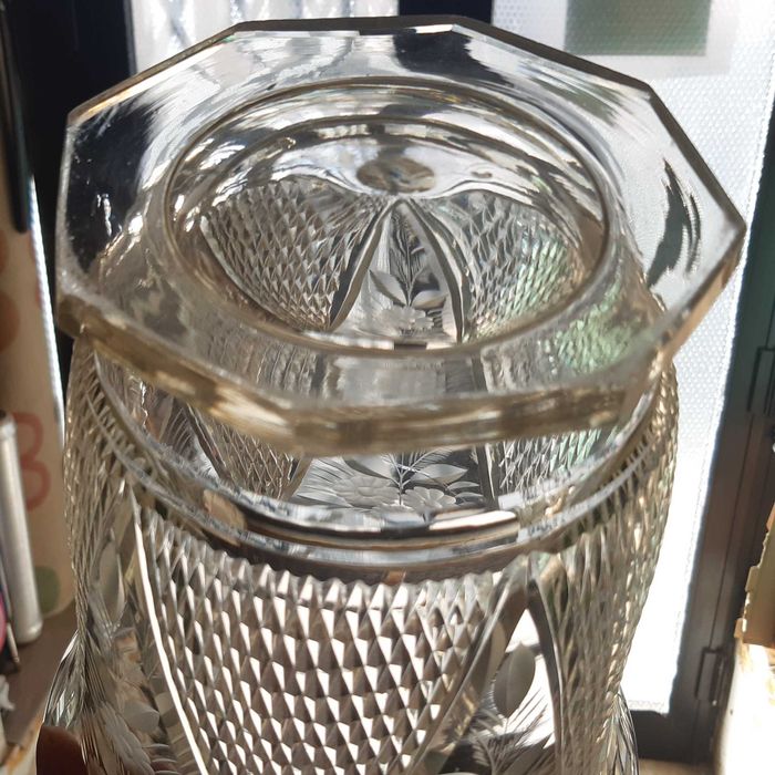 Retro Vintage Antigo Vaso Taça Vidro Urânio Cristal Trabalhado