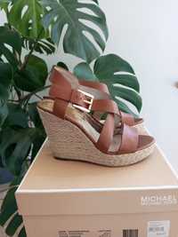 Buty na koturnie Michael Kors sandały skóra skórzane camel