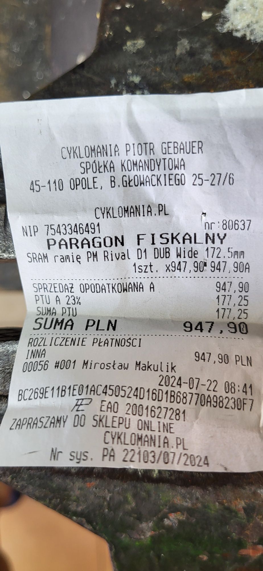 Pomiar mocy sram rival 172,5