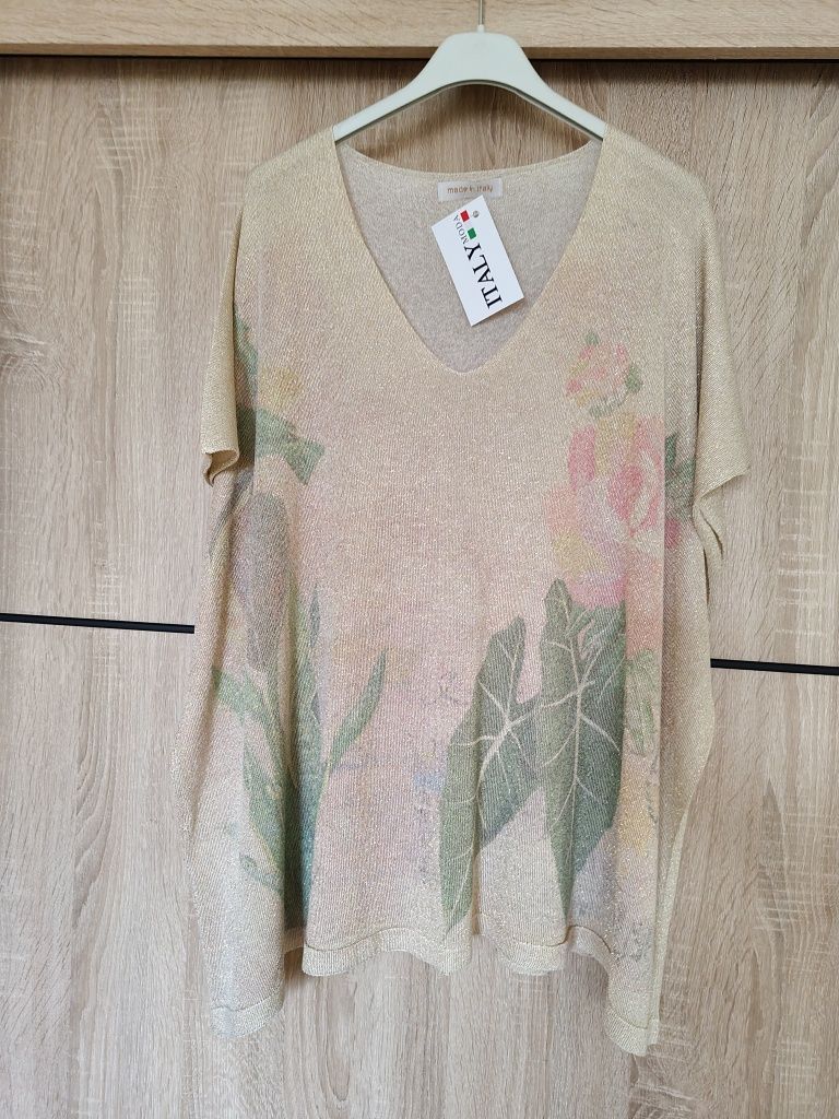 Bluzka elegancka złota nitka plus size 54 56 duży rozmiar
