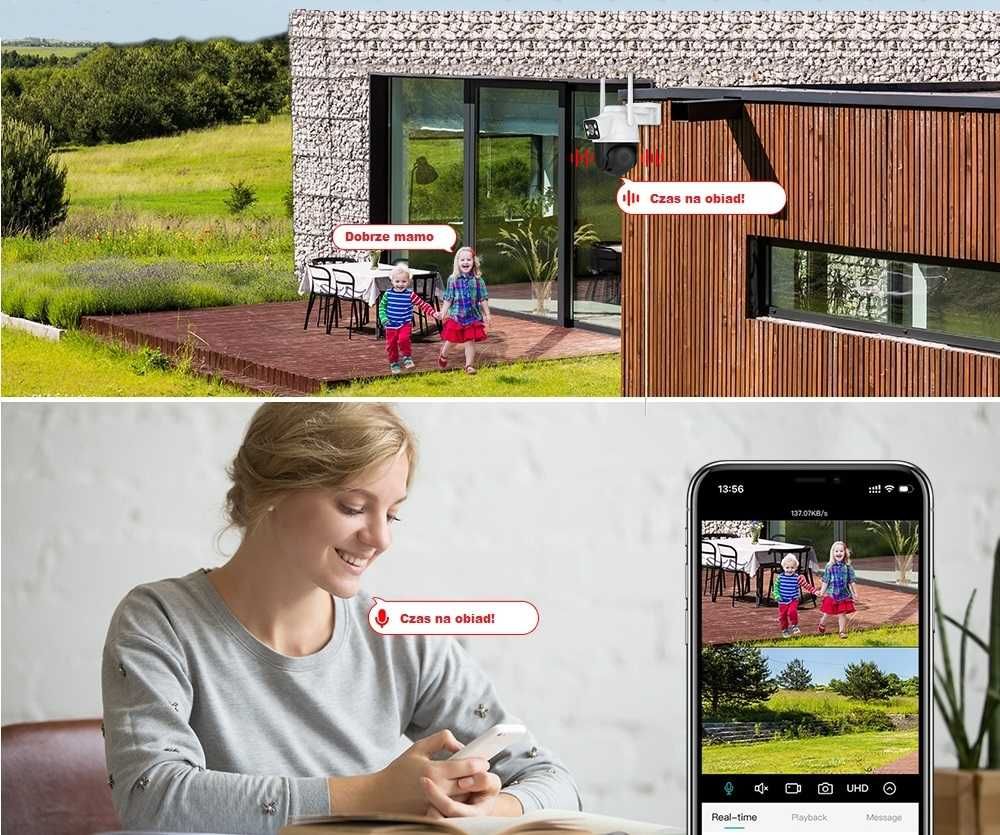 Kamera Podwójna Obrotowa Zewnętrzna IP Wifi 8Mpx