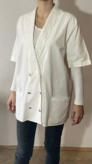 Biały dwurzędowa marynarka bawełna żakiet oversize M L 40