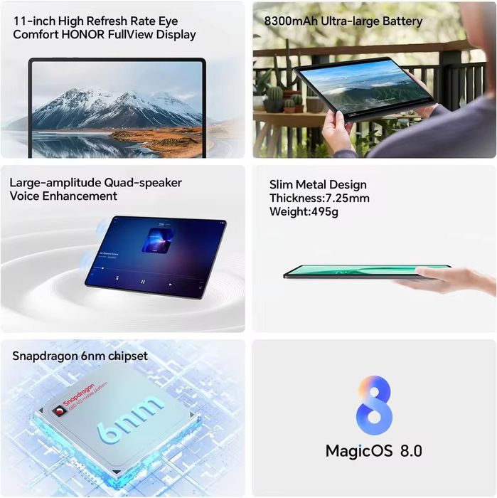 Honor Pad X8A 4+128GB 11" 90Гц Snapdragon680 8300мАг WiFi планшет+блок