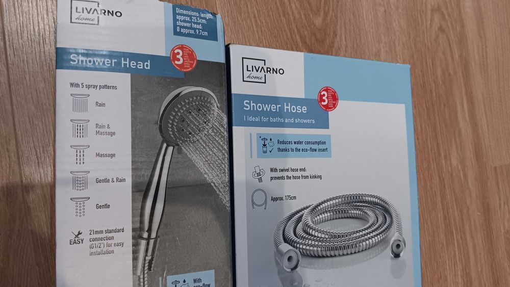 Słuchawka prysznicowa wraz z wężem zestaw Livarno