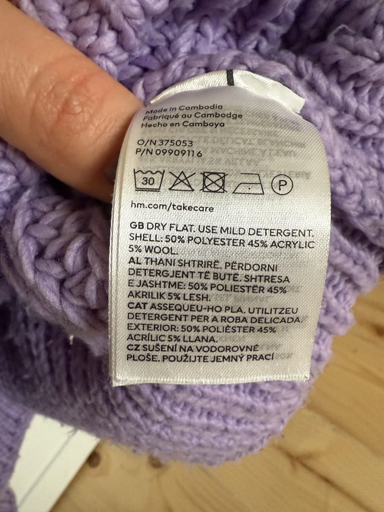Gruby liliowy sweter H&M S/36 lila