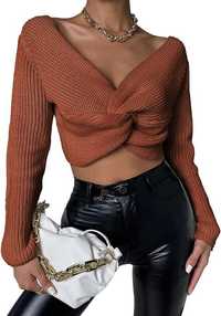 Sweter damski crop top długi rękaw RÓŻNE KOLORY, ROZMIARY