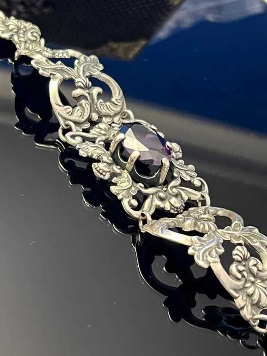 Srebro - Srebrna bransoletka w secesyjnym stylu, próba srebra 925