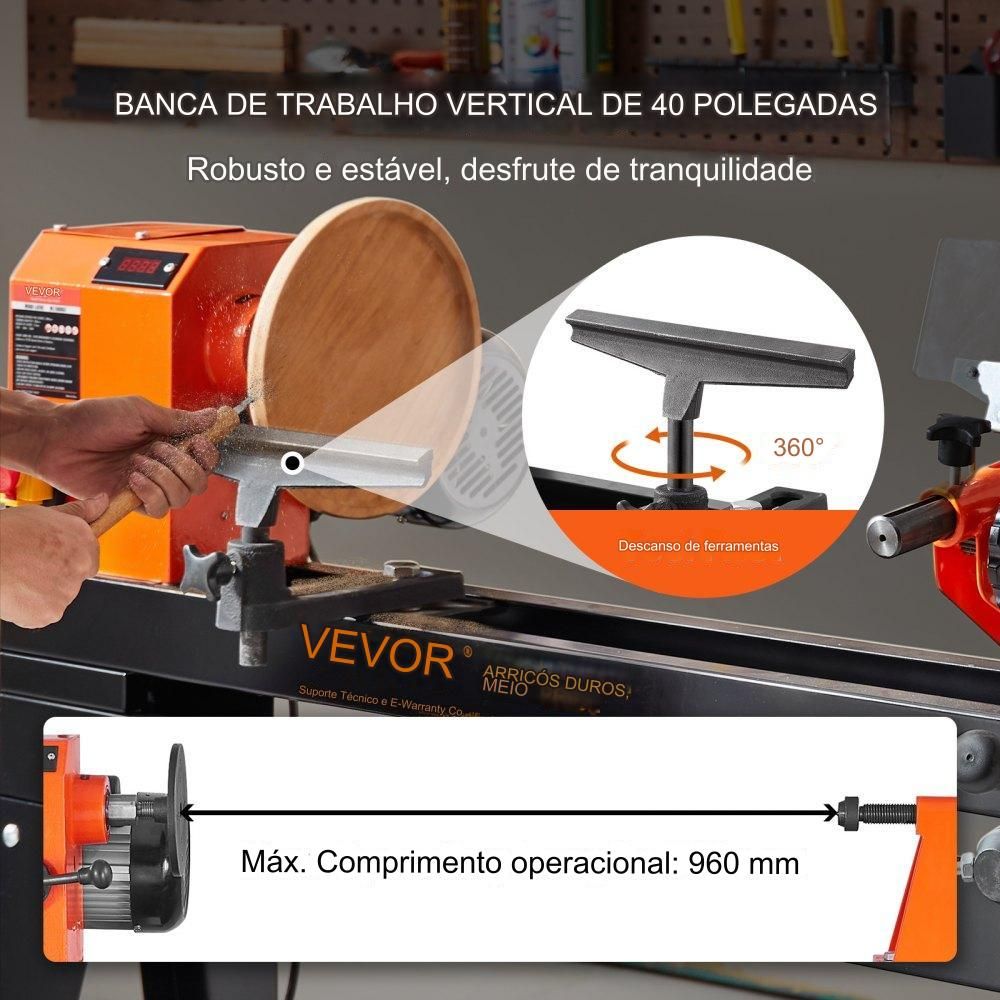 Torno de Madeira com 750W de Potência (102cm)