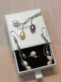 Komplet biżuterii srebrnej z perłami 4w1