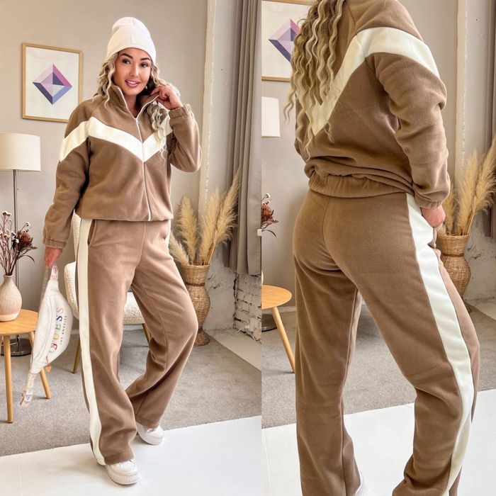 Костюм жіночий теплий флісовий штани і кофта зіп худі з білими вставка