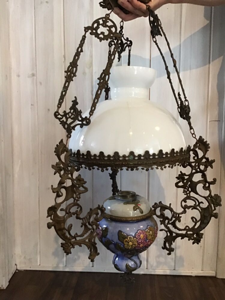 Stara lampa naftowa sufitowa holenderska  ozdobna wisząca
