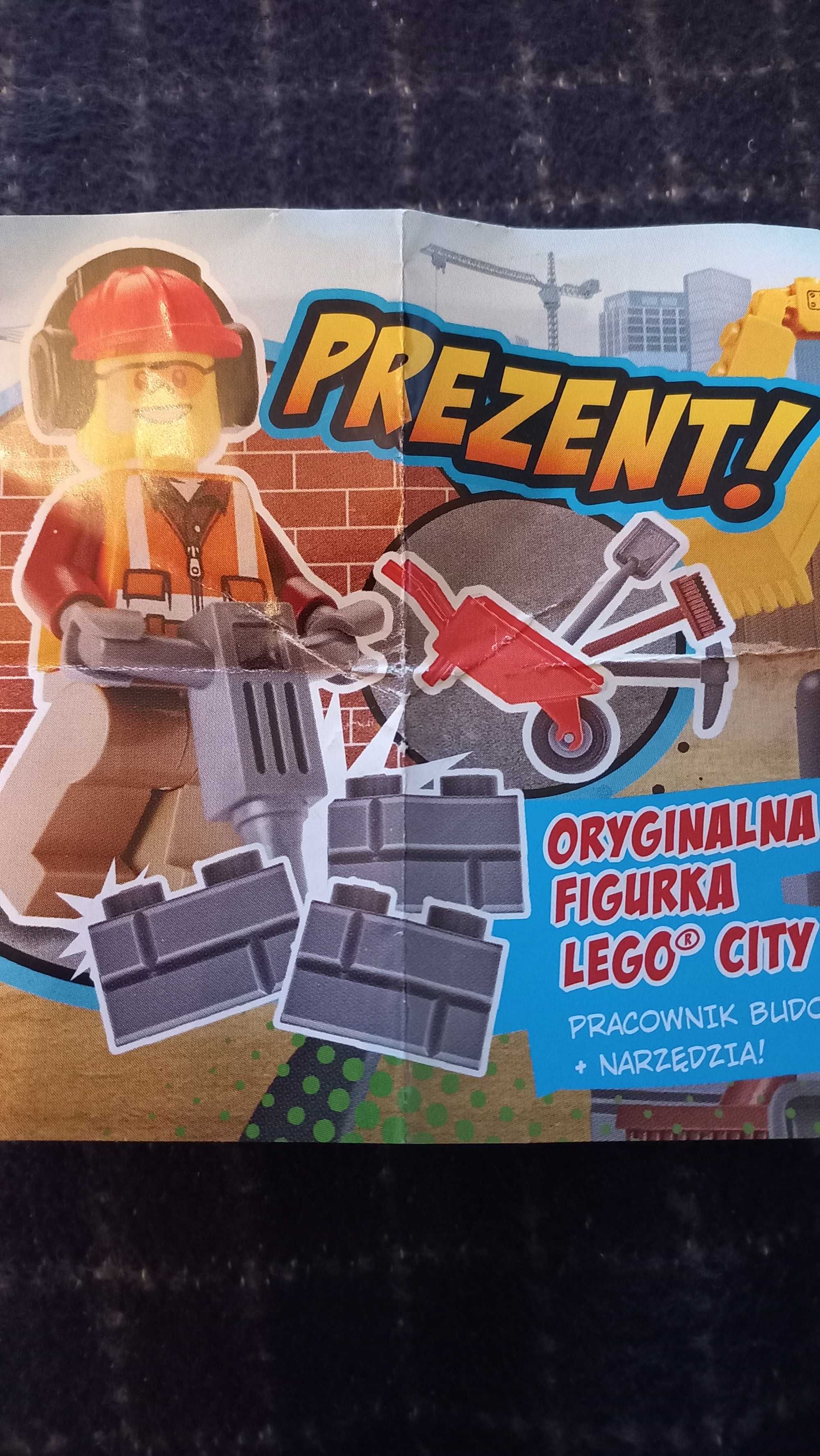 Figurka lego pracownik budowy z narzędziami