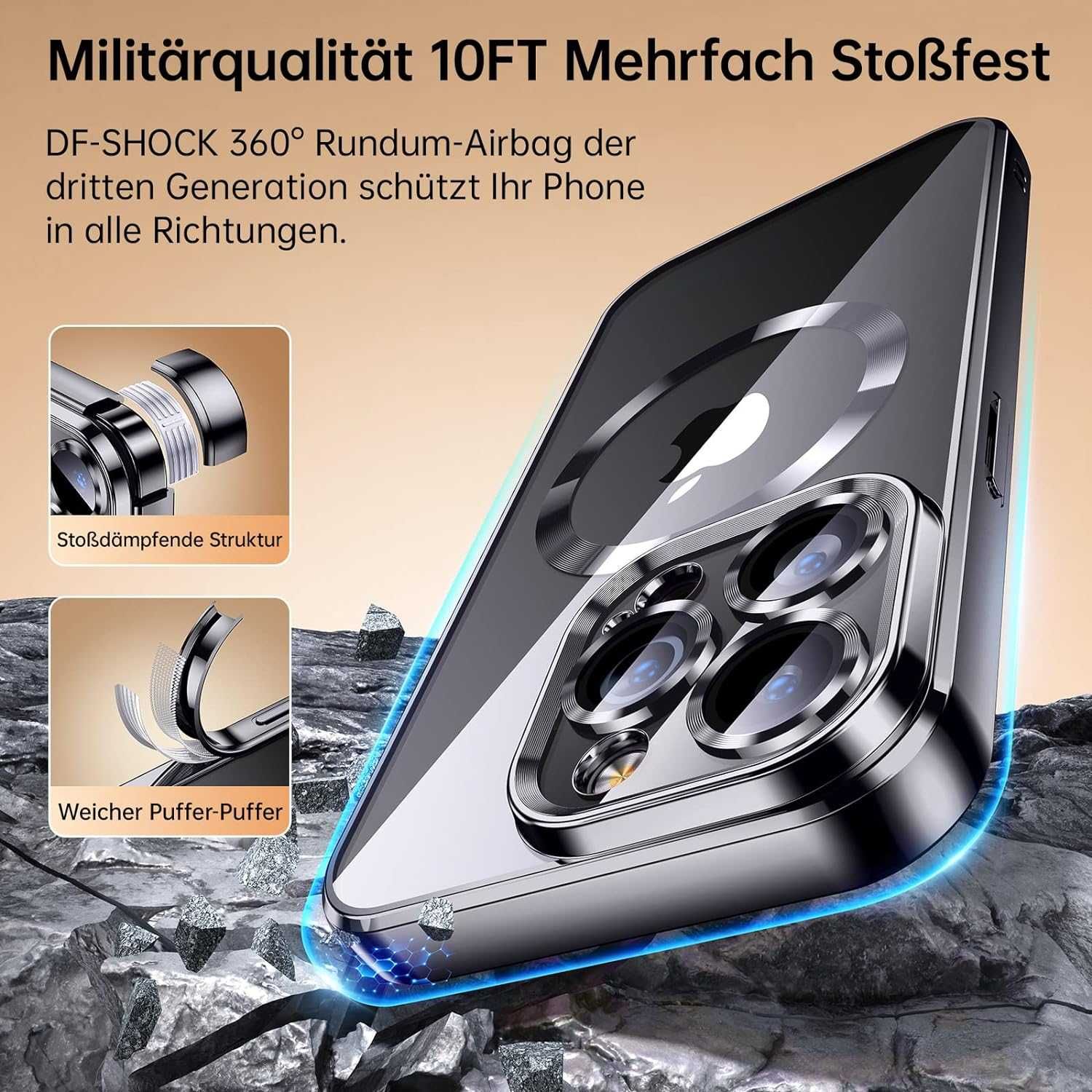 JUESHITUO etui pancerne iPhone 13 Pro MagSafe + szkło ochronne 9H