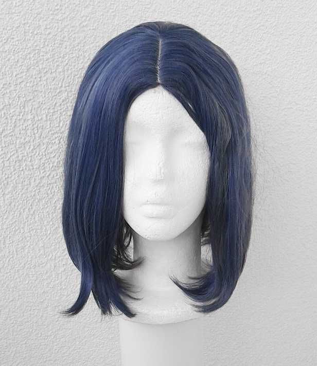 Niebieska peruka z przedziałkiem bez grzywki bob krótka cosplay wig
