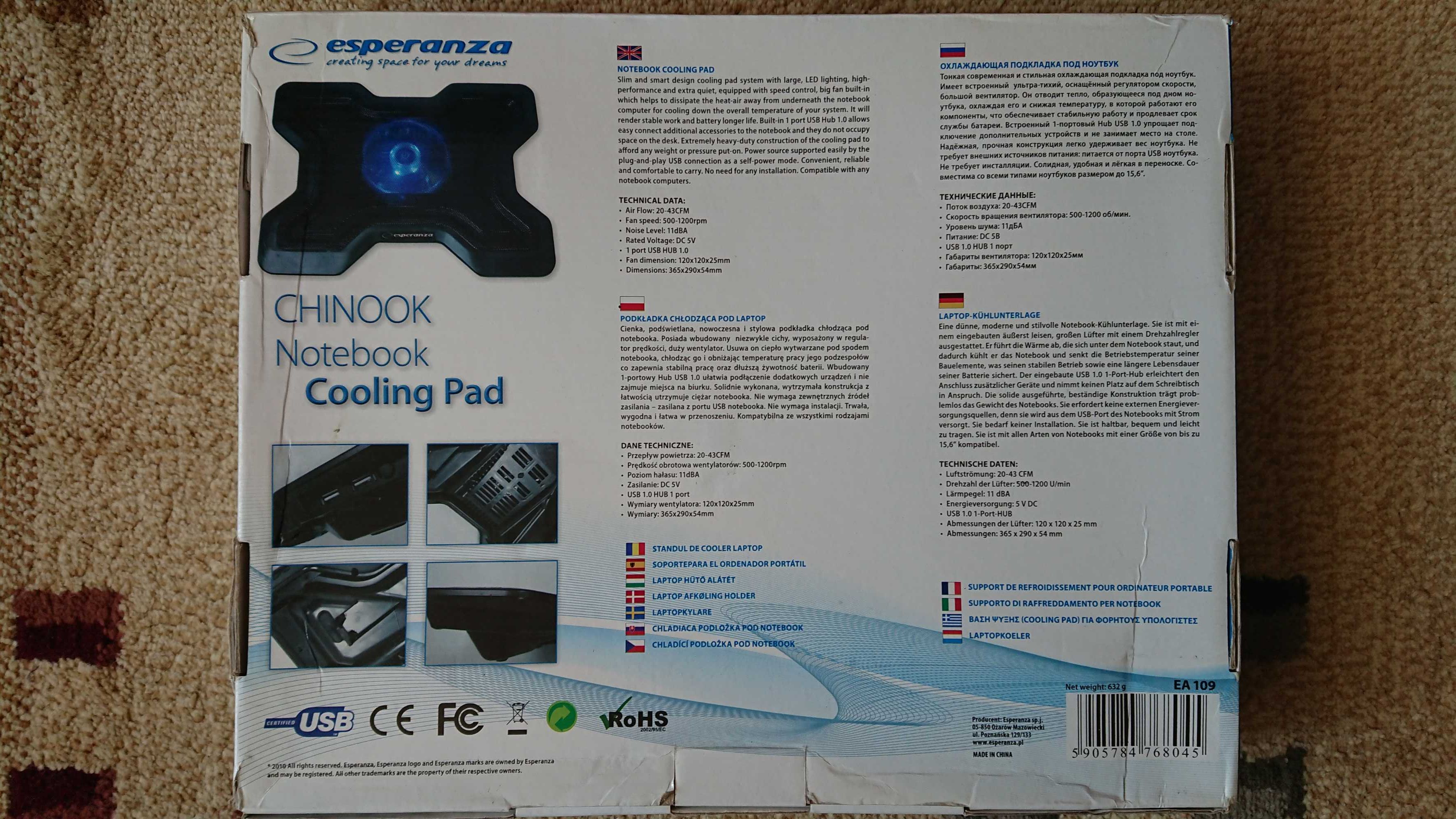 Podstawka chłodząca pod notebooka podświetlana z HUB Esperanza EA109