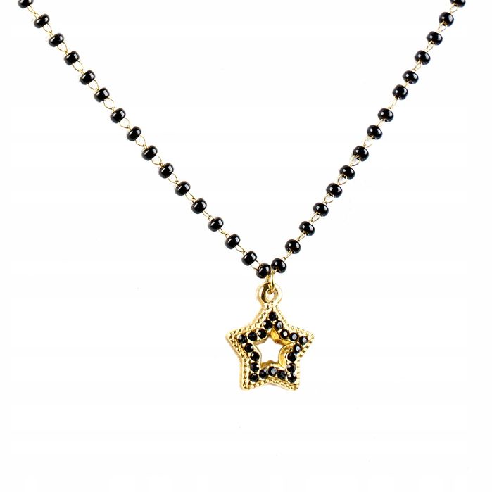 Łańcuszek Podwójny Czarne Koraliki Gwiazdki 00292