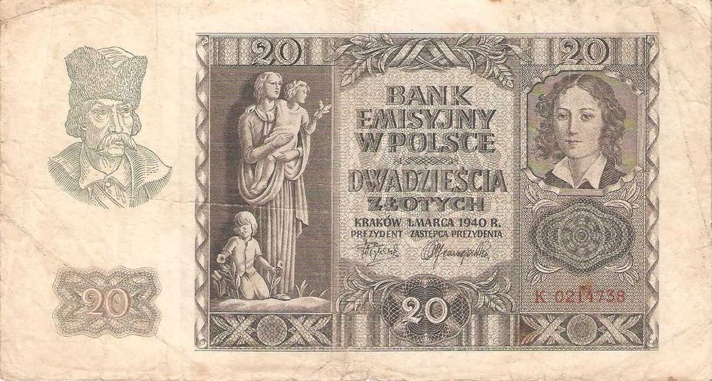 01. Stary banknot. 20 złotych 1940