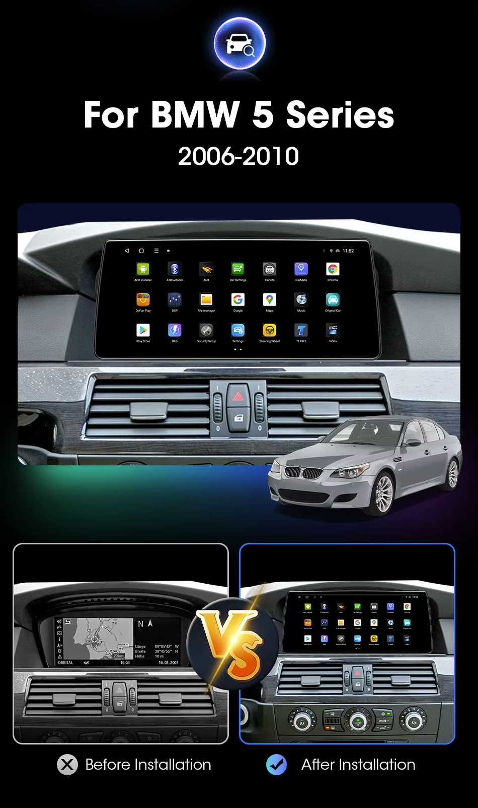 Radio Android 12 BMW serii 5 E60 E61 E62 10.22 4GB CCC