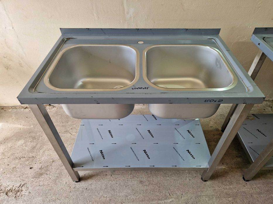 MEBLE GASTRONOMICZNE! Zlew 2 komorowy z półką Stół ze zlewem 3 lata GW