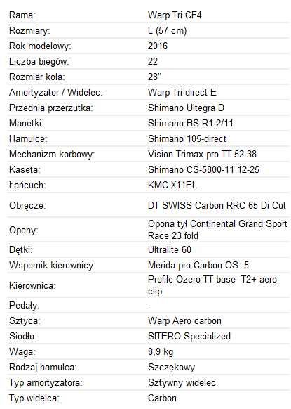 Rower czasowy MERIDA WARP TRI 5000 r. 2016  Rama L koła 28"