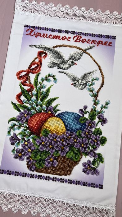 Вишитий бісером рушник на паску. Вишитий рушник