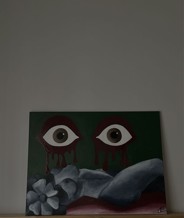 tela pintada com acrilico e verniz