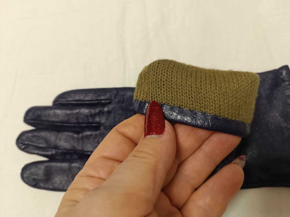 Rękawiczki damskie ze skóry - lekko ocieplane jak nowe - fiolet - XL.