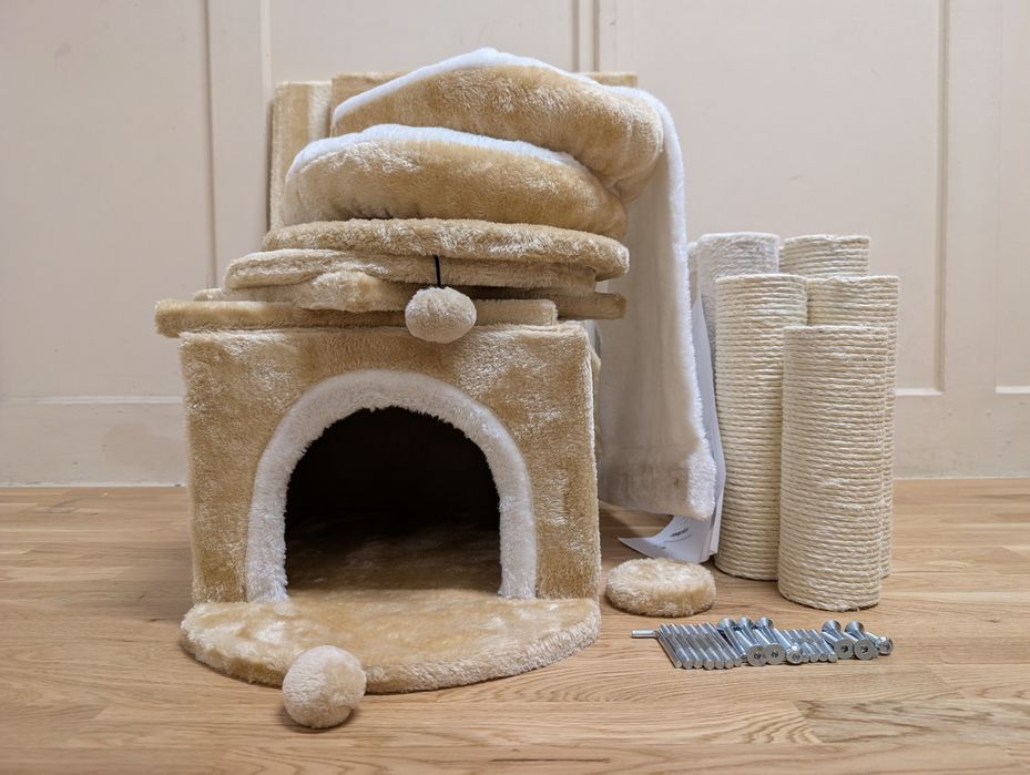 Domek z Piernika z Drabinką DUŻY Drapak dla Kota Beżowy 165x86x98cm ZW