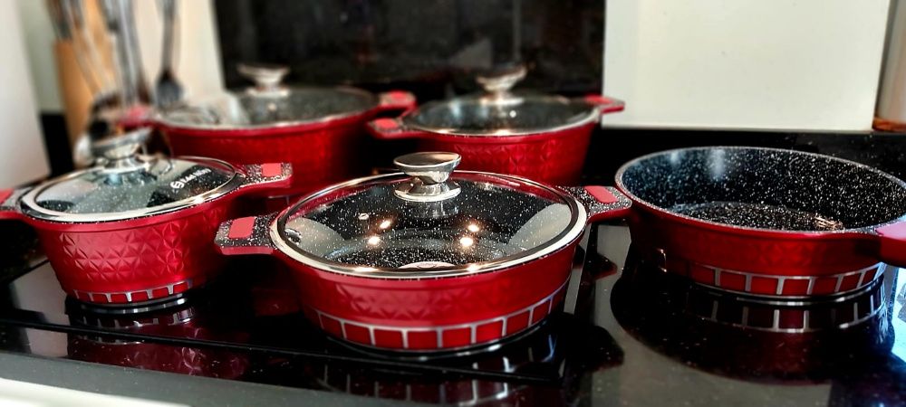 HIT Garnki kamienne Zestaw Garnków powłoka granitowa indukcja