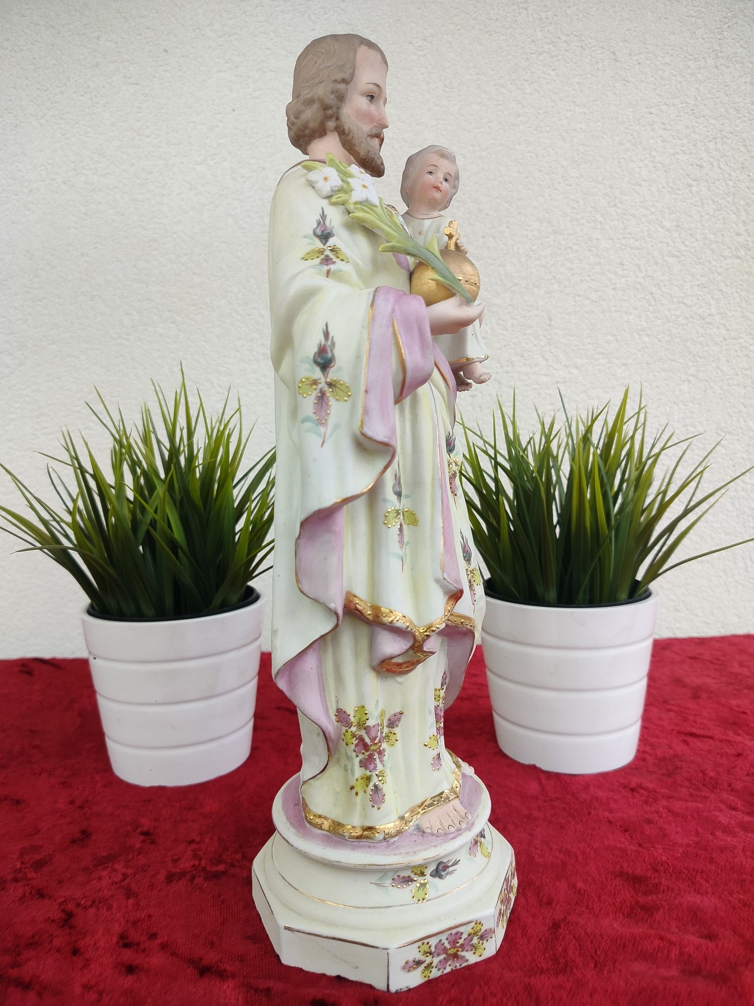 Stara biskwitowa figurka świętego Józefa z Dzieciątkiem Jezus porcelan