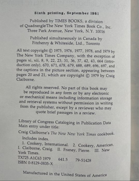 Craig Claibornes's The New York Times Cook Book