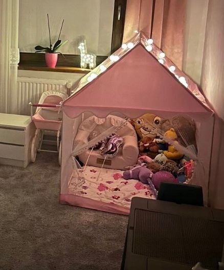 Namiot Domek dla Dzieci Zamek Pałac do Pokoju Ogrodu + Lampki LED Róż