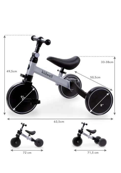 Триколісний дитячий велосипед-велобіг 3 в 1 Kidwell Pico gray