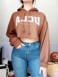 Bluza xs h&M Crop top brązowa kaptur