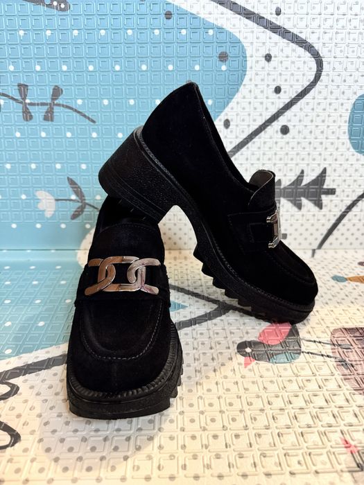 Mokasyny damskie czarne zamszowe