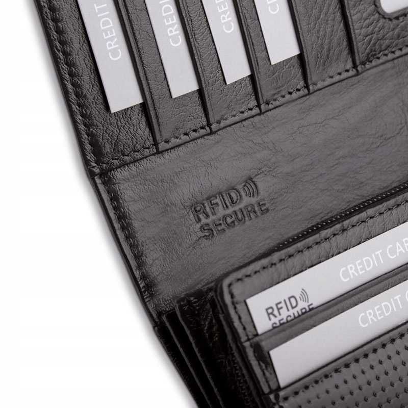 BETLEWSKI duży skórzany portfel damski czarny z ochroną RFID + pudełko
