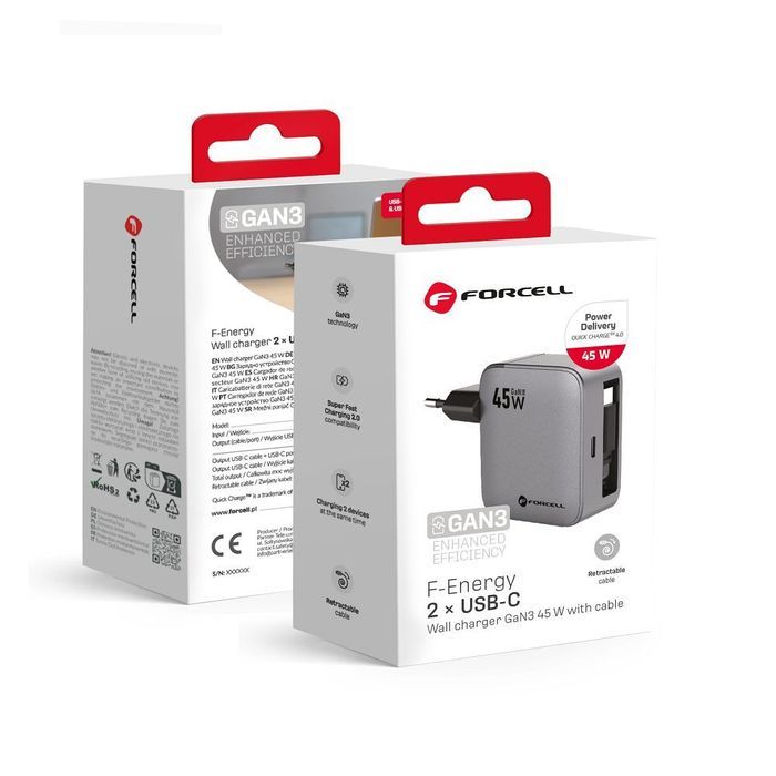 Forcell Ładowarka F-Energy GaN USB C 45W szara