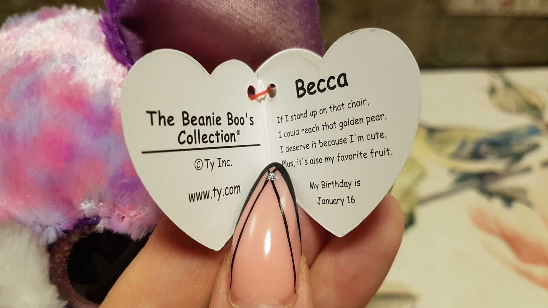 Ty Beanie babies глазастик розовый лемур BECCA 15 см оригинал