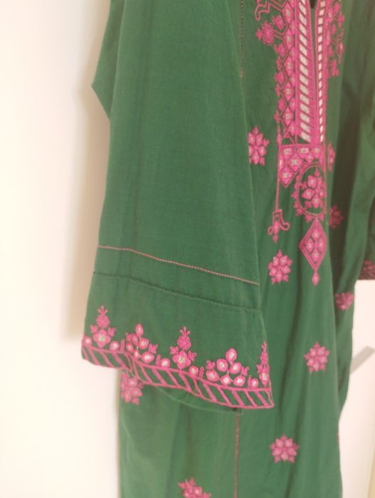 Tunika zielona indyjska kameez haft kwiaty Bollywood orient hippie