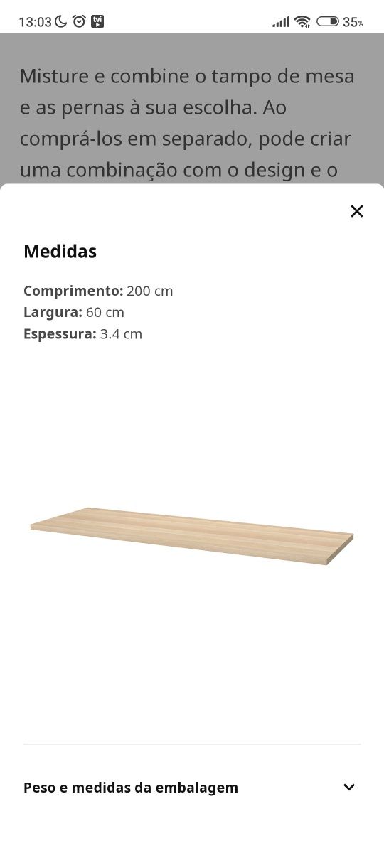 Tampo secretária ikea 200x60